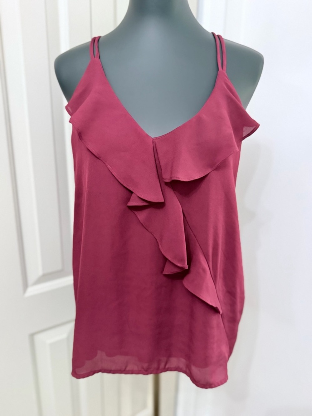Cake Burgundy Ruffle Tank Top Size L Flowy Layered Cami Boho Feminine